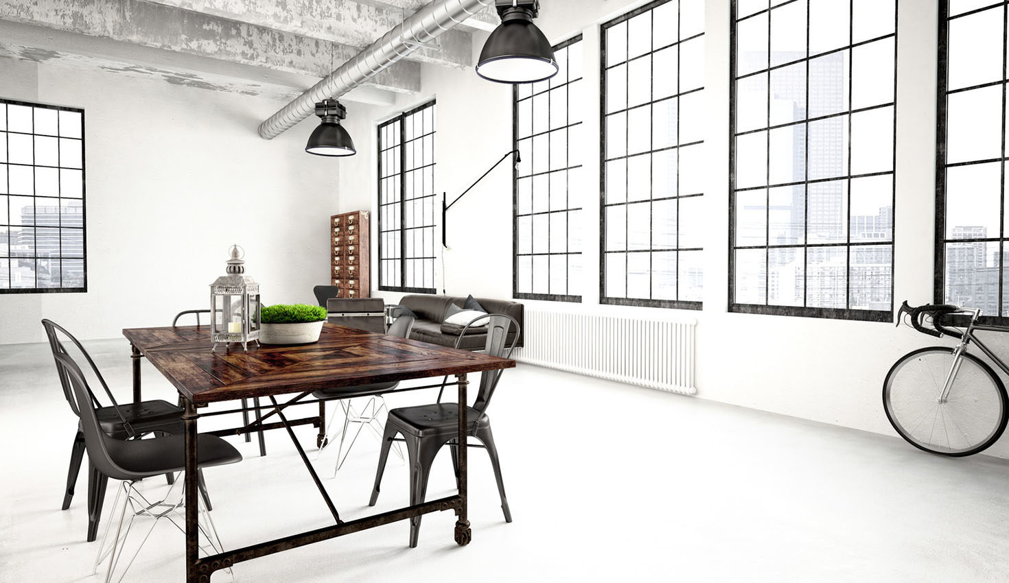 3d rendering of a modern industrial style loft