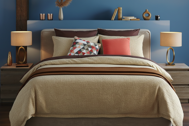 Bleu pâle et brun doré