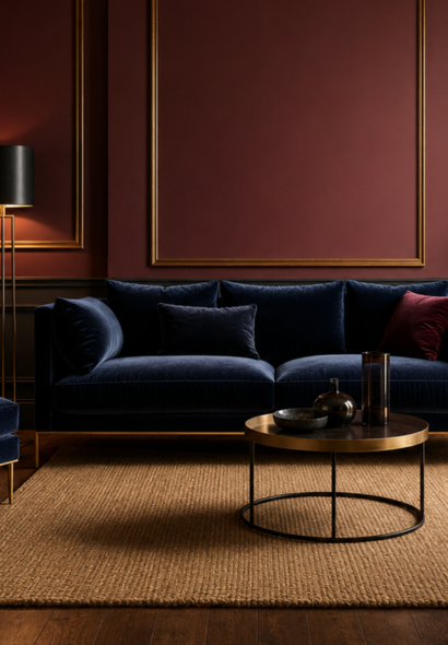 Bleu vibrant et bordeaux cabernet