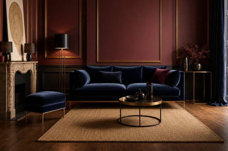 Bleu vibrant et bordeaux cabernet