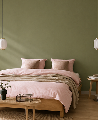 Rose bonbon et vert olive
