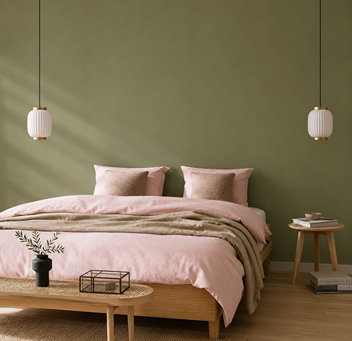 Rose bonbon et vert olive