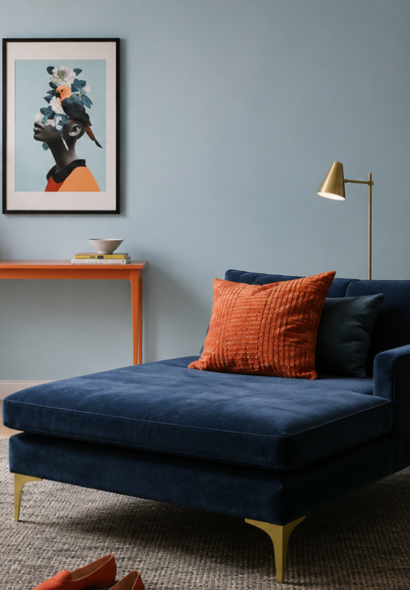 Bleu canard et orange ocre