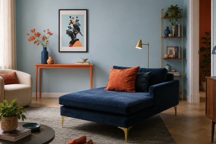 Bleu canard et orange ocre
